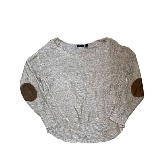 RDI Tan Chunky Knit Sweater Brown Leather Elbow Pads Fall2023 Taupe Classic - Picture 1 of 7